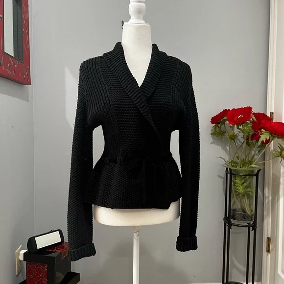 NEW LRL Ralph Lauren Chunky Belted Peplum Shawl Cardigan Sweater Jacket S NWOT - Picture 9 of 16